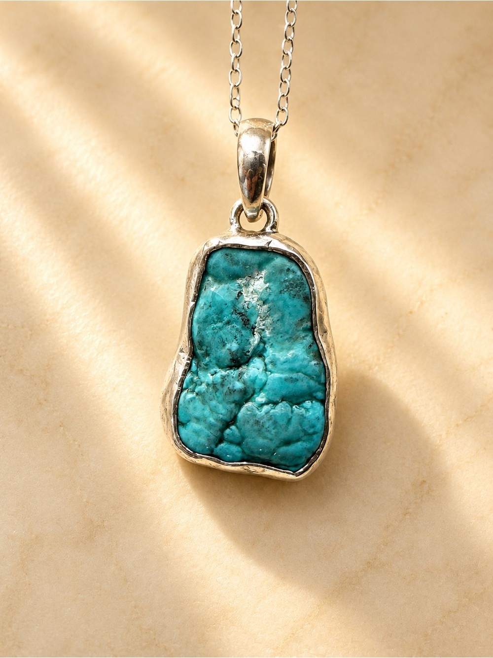 Turquoise Raw Pendant 925 Silver
